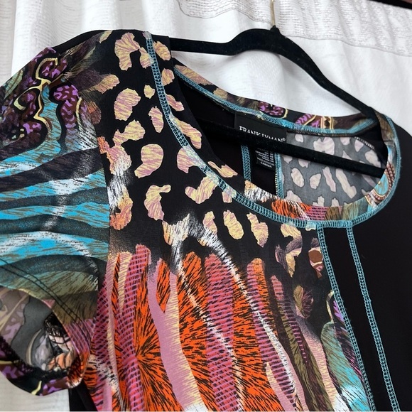 Frank Lyman Handkerchief Hem Multicolored Top Short Sleeve Top size 12 - Picture 3 of 16